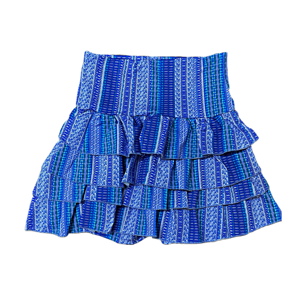 Short Saia Babado Azul Listras