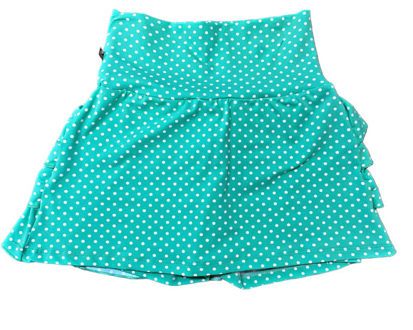 Short Saia Babado Verde com Bolinha