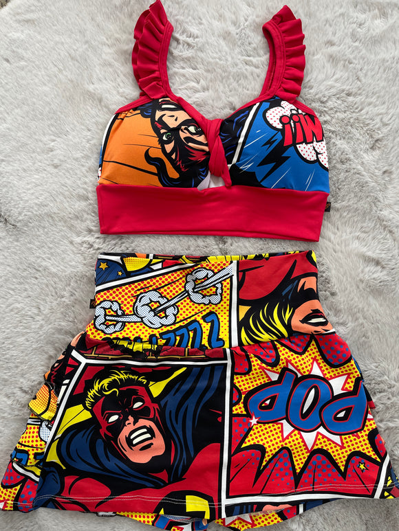 Conjunto Super Heroes Saia de Babado e Top