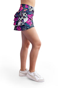 Short saia Caveira Rosa com Babado